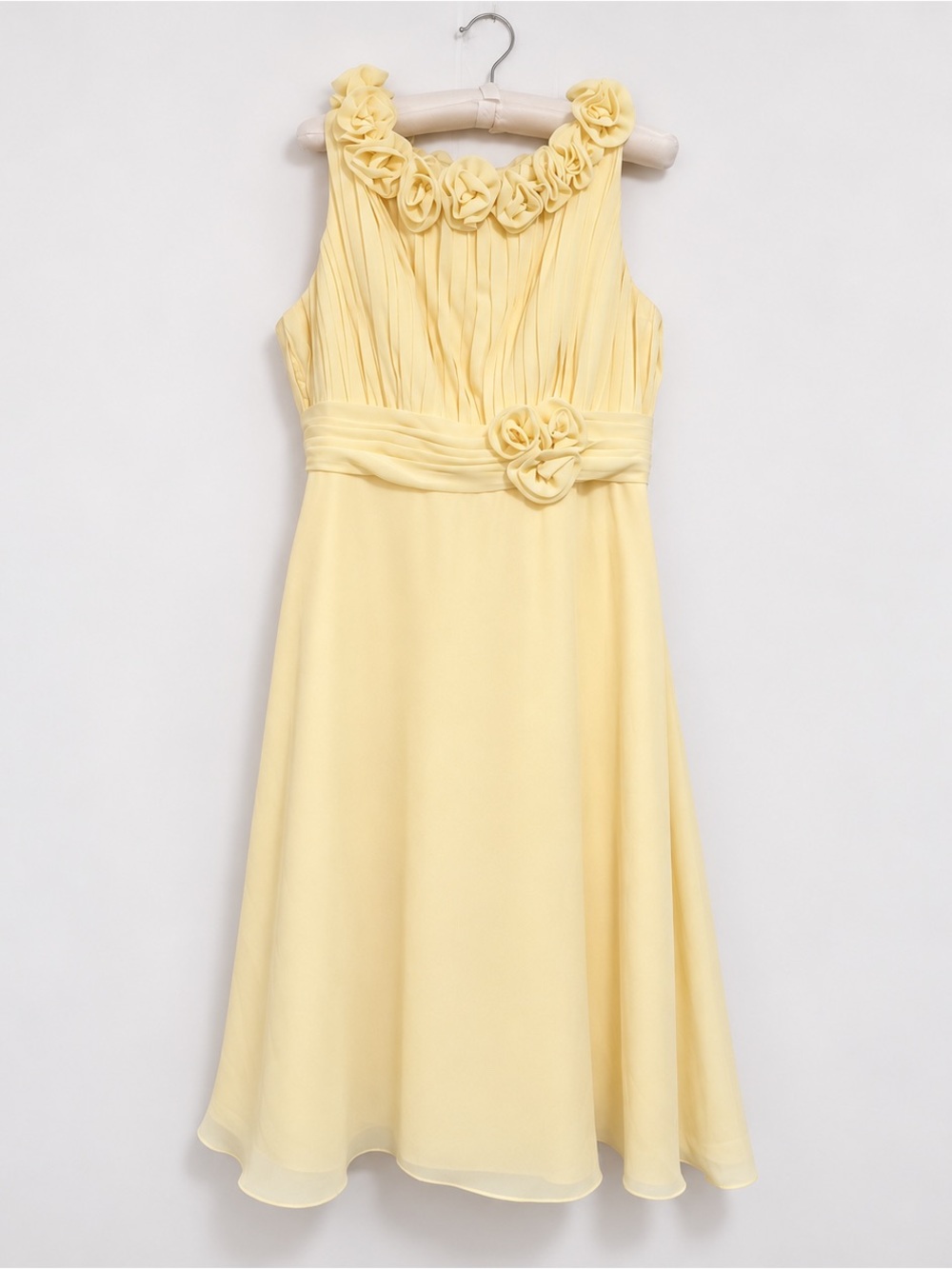 Azazie Women’s Yellow Chiffon Rosette Knee-Length Bridesmaid Dress